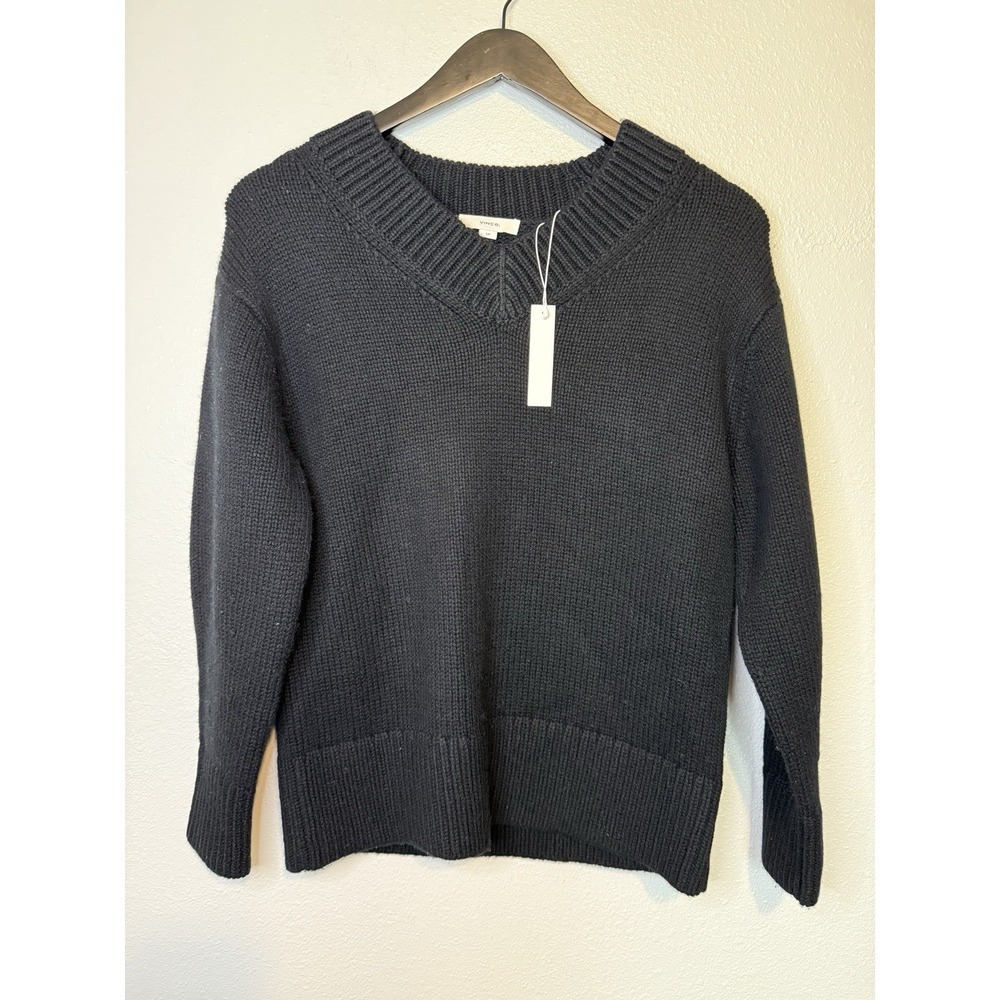 Vince V‎ Neck Black Longsleeved Sweater Wool Cashmere Drop Shoulder Womens Small